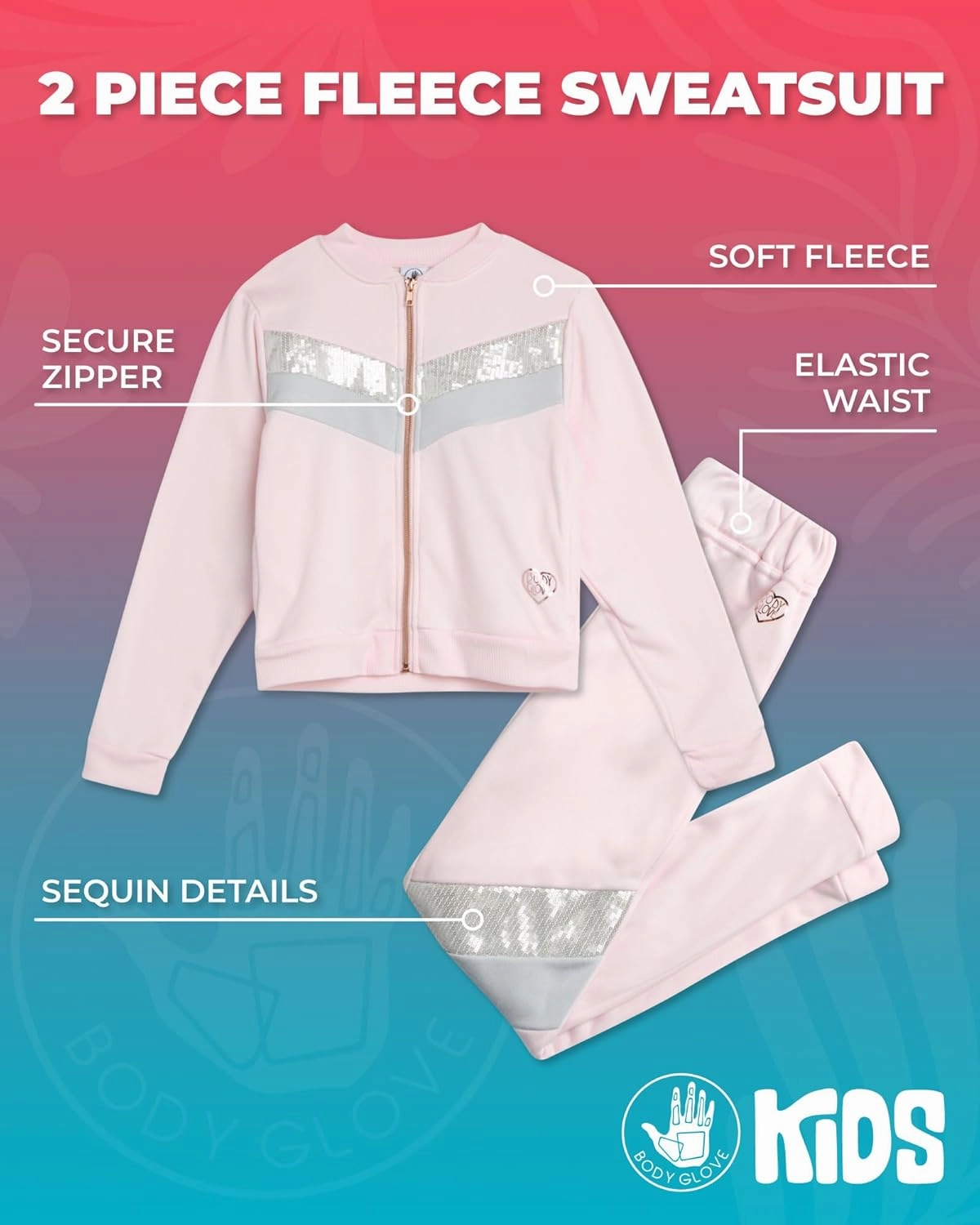 Body Glove Girls' Jogger Set - 2 Piece Fleece Sweatshirt and Sweatpants Sweatsuit (7-12)