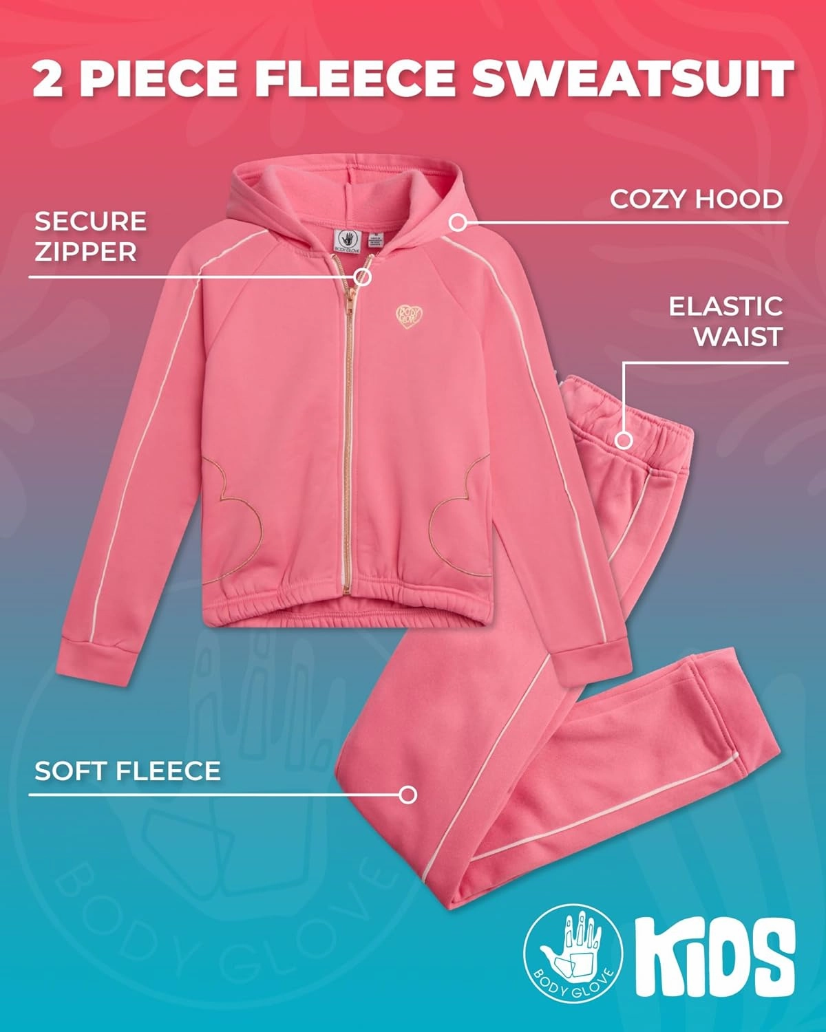 Body Glove Girls' Jogger Set - 2 Piece Fleece Sweatshirt and Sweatpants Sweatsuit (7-12)
