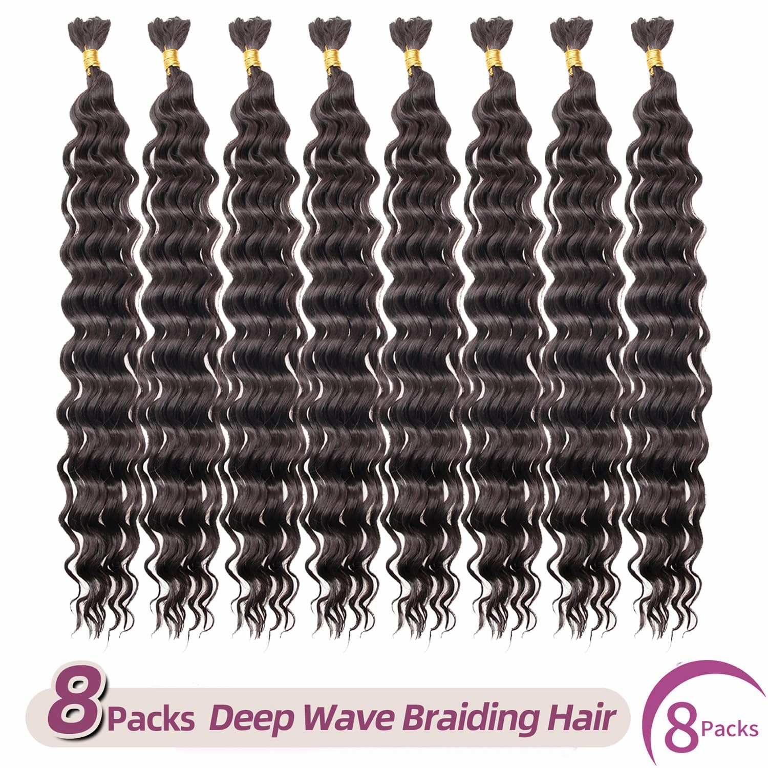 Braiding Hair for Boho Braids 8 Packs Chocolate Brown Deep Wave Crochet Hair for Women Bohemian Wet and Wavy Bulk Hair Extensions Synthetic Micro Braiding Hair(#4,22 Inch)