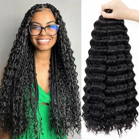 Braiding Hair for Boho Braids 8 Packs Deep Wave Crochet Hair for Women Bohemian Wet and Wavy Bulk Hair Extensions Synthetic Micro Braiding Hair Natural Black