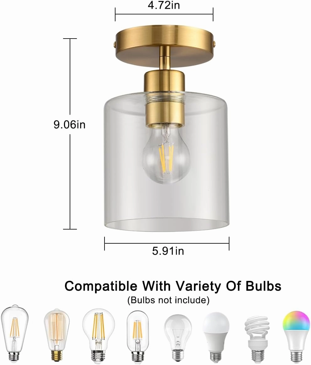 Brass Semi Flush Mount Ceiling Light,Modern Ceiling Light Fixture for Closet Hallway Entryway,Gold Hallway Light Fixture Ceiling Matte Brass Finish.