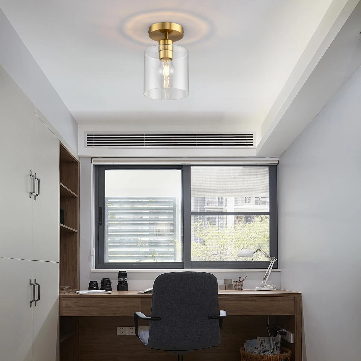Brass Semi Flush Mount Ceiling Light,Modern Ceiling Light Fixture for Closet Hallway Entryway,Gold Hallway Light Fixture Ceiling Matte Brass Finish.