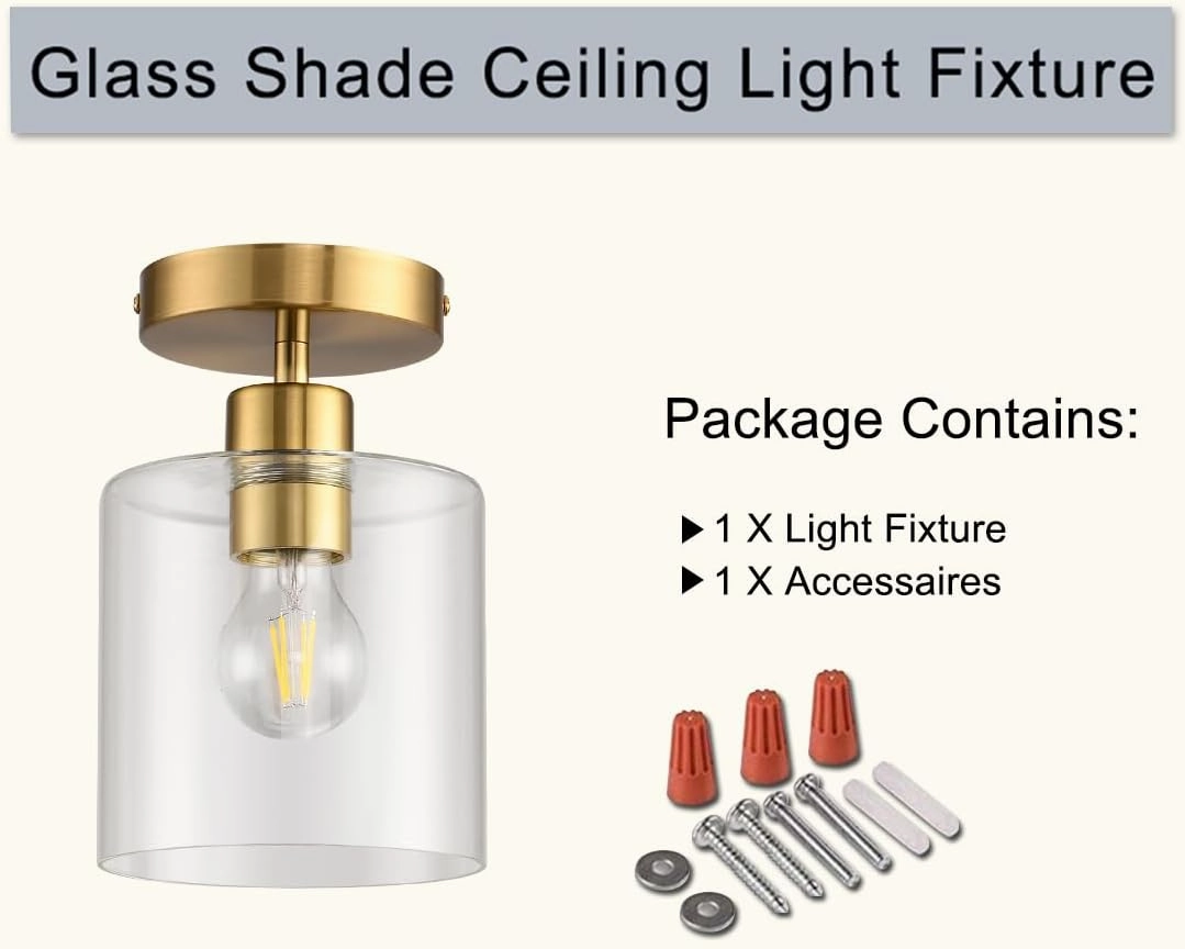 Brass Semi Flush Mount Ceiling Light,Modern Ceiling Light Fixture for Closet Hallway Entryway,Gold Hallway Light Fixture Ceiling Matte Brass Finish.