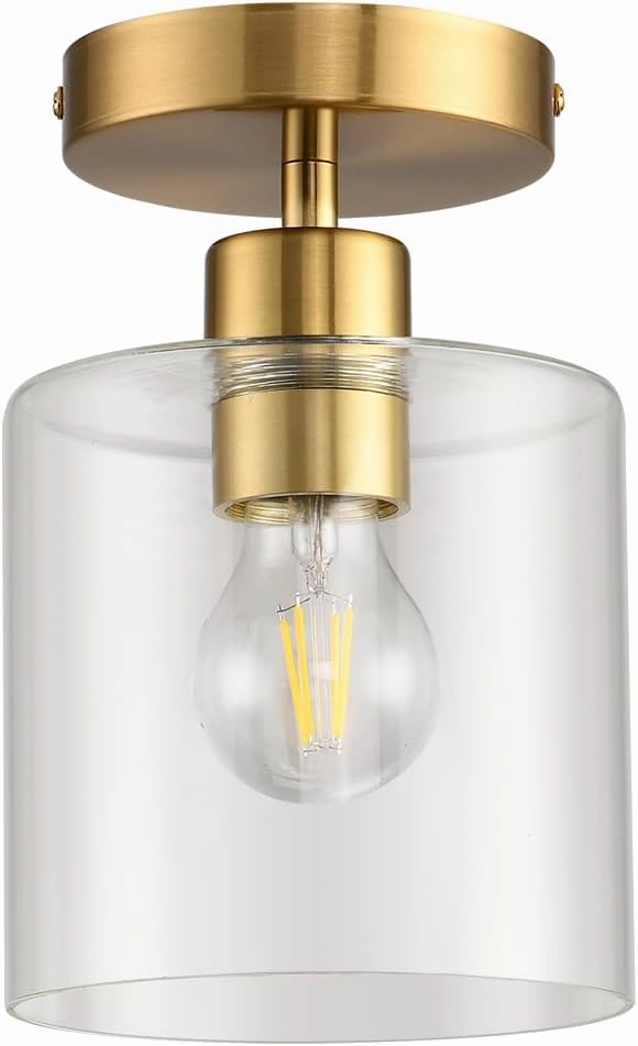 Brass Semi Flush Mount Ceiling Light,Modern Ceiling Light Fixture for Closet Hallway Entryway,Gold Hallway Light Fixture Ceiling Matte Brass Finish.