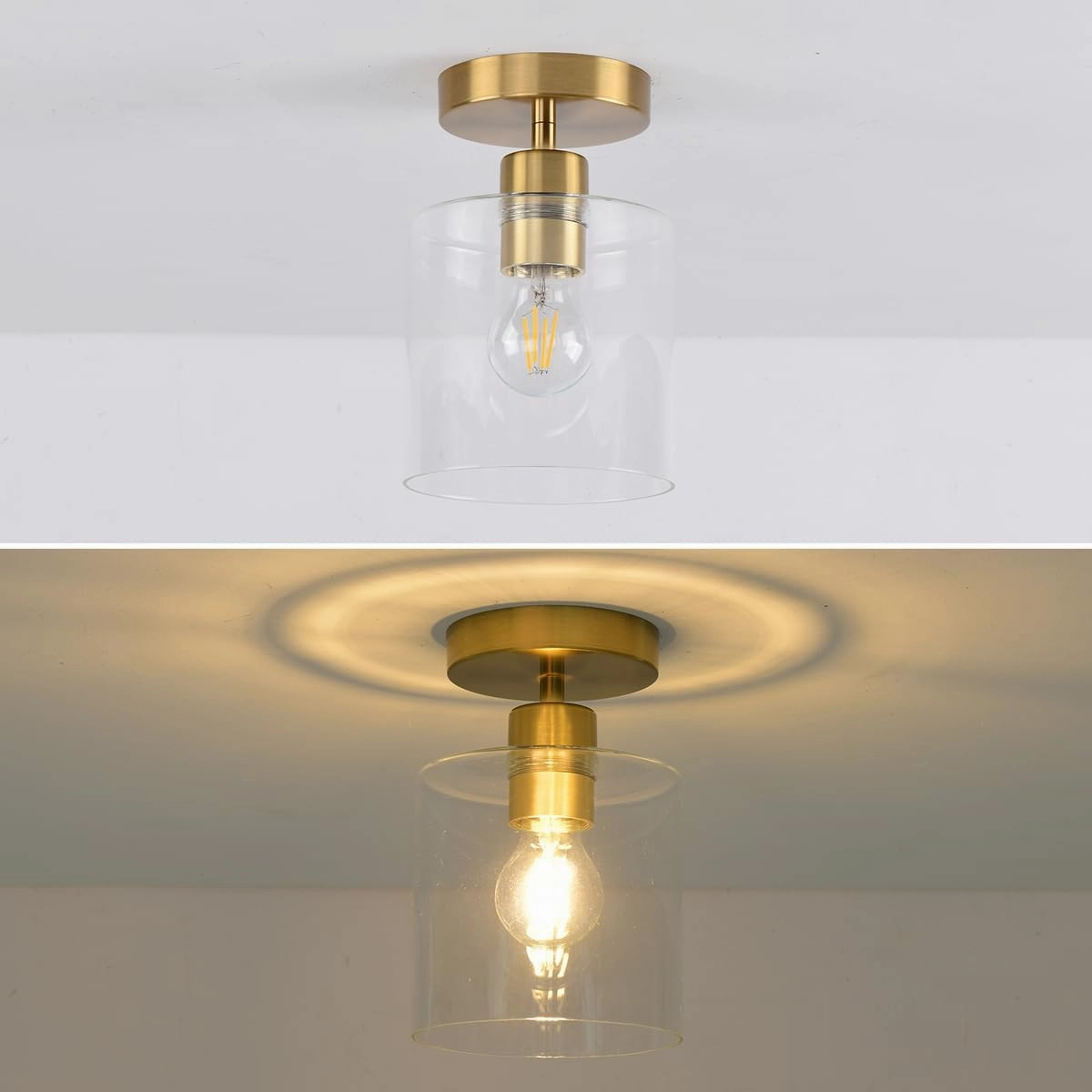 Brass Semi Flush Mount Ceiling Light,Modern Ceiling Light Fixture for Closet Hallway Entryway,Gold Hallway Light Fixture Ceiling Matte Brass Finish.