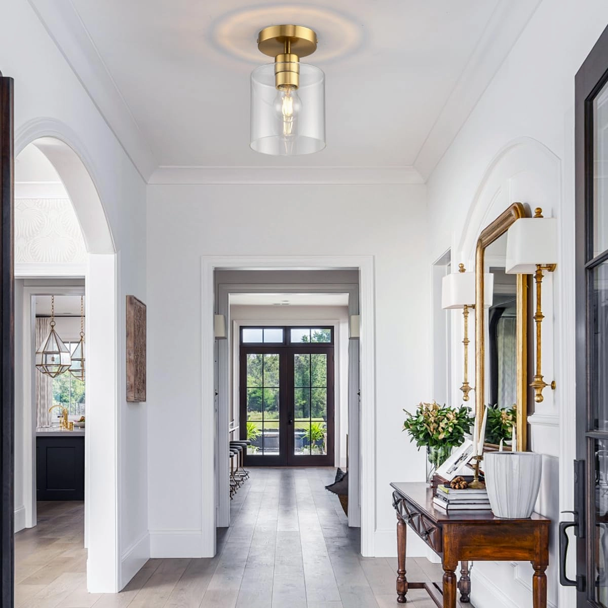 Brass Semi Flush Mount Ceiling Light,Modern Ceiling Light Fixture for Closet Hallway Entryway,Gold Hallway Light Fixture Ceiling Matte Brass Finish.