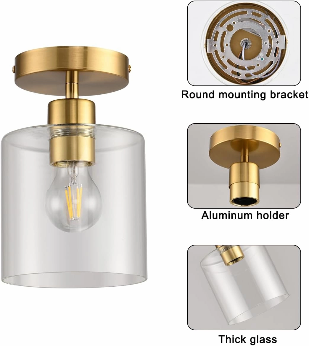 Brass Semi Flush Mount Ceiling Light,Modern Ceiling Light Fixture for Closet Hallway Entryway,Gold Hallway Light Fixture Ceiling Matte Brass Finish.