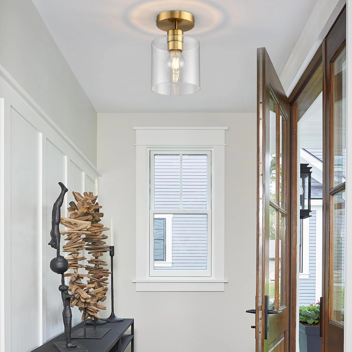 Brass Semi Flush Mount Ceiling Light,Modern Ceiling Light Fixture for Closet Hallway Entryway,Gold Hallway Light Fixture Ceiling Matte Brass Finish.
