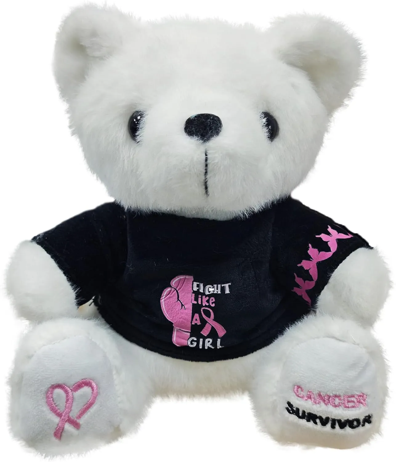 Breast Cancer Awareness Teddy Bear Fuck Cancer Bear Plush with Pink Ribbon Symbol, Inspirational Gift for Fight Like a Girl,Breast Cancer Survivor Gifts for Woman