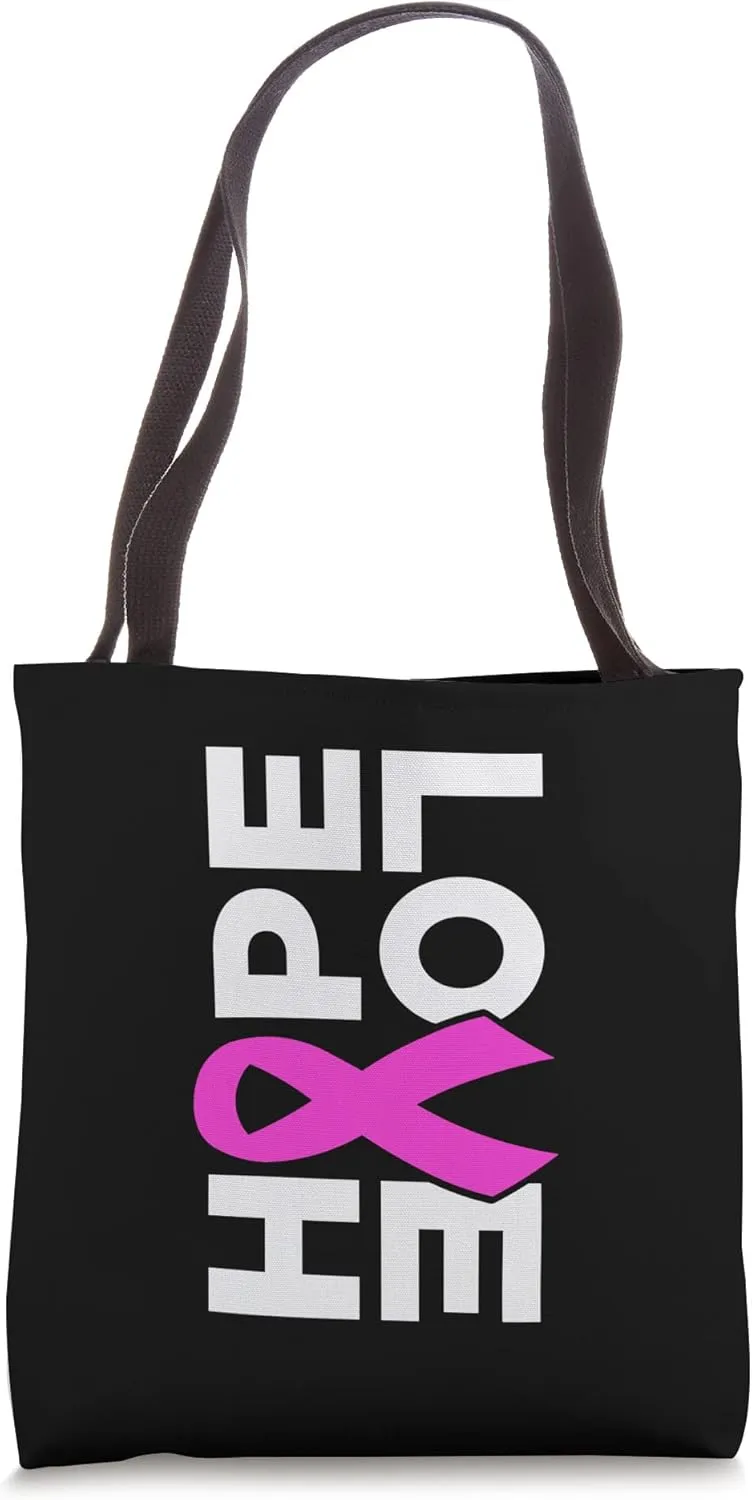 Breast Cancer Hope and Love - Sideways Awareness Ribbon Tote Bag