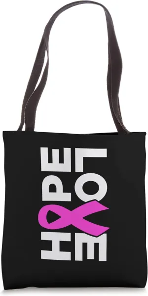Breast Cancer Hope and Love - Sideways Awareness Ribbon Tote Bag