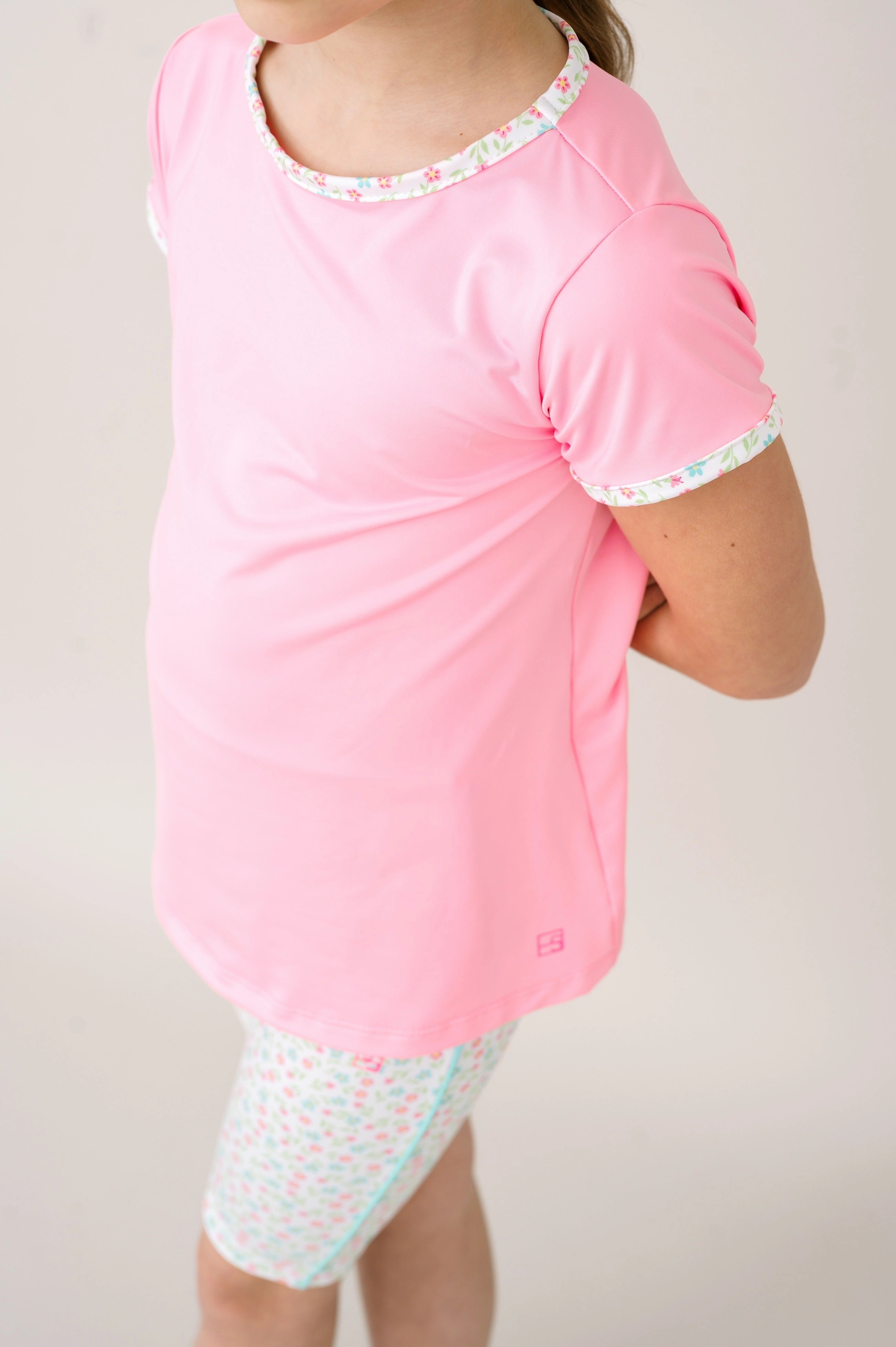 Bridget Basic Tee - Flamingo Pink, Petal Pop Floral