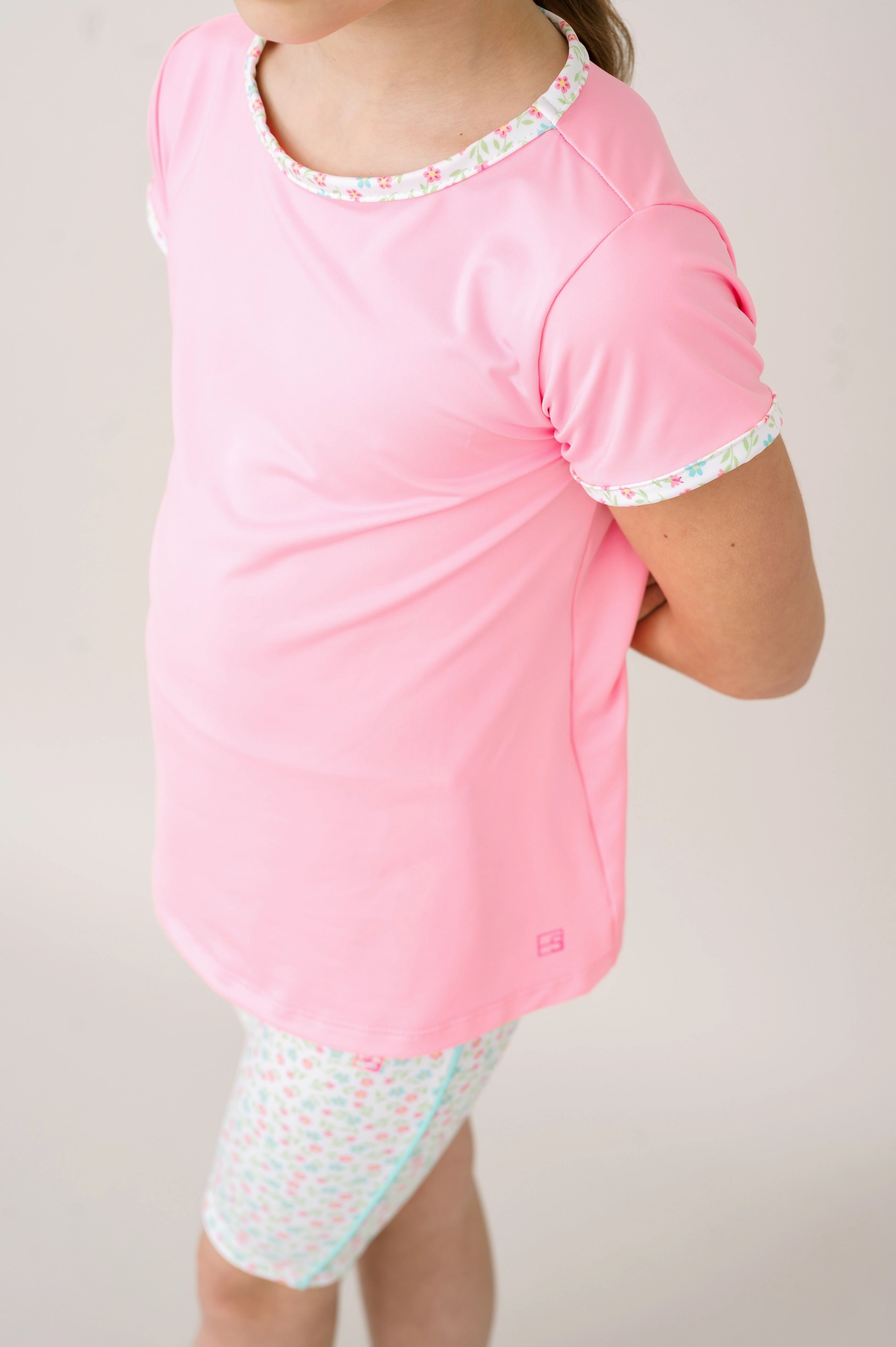 Bridget Basic Tee - Flamingo Pink, Petal Pop Floral