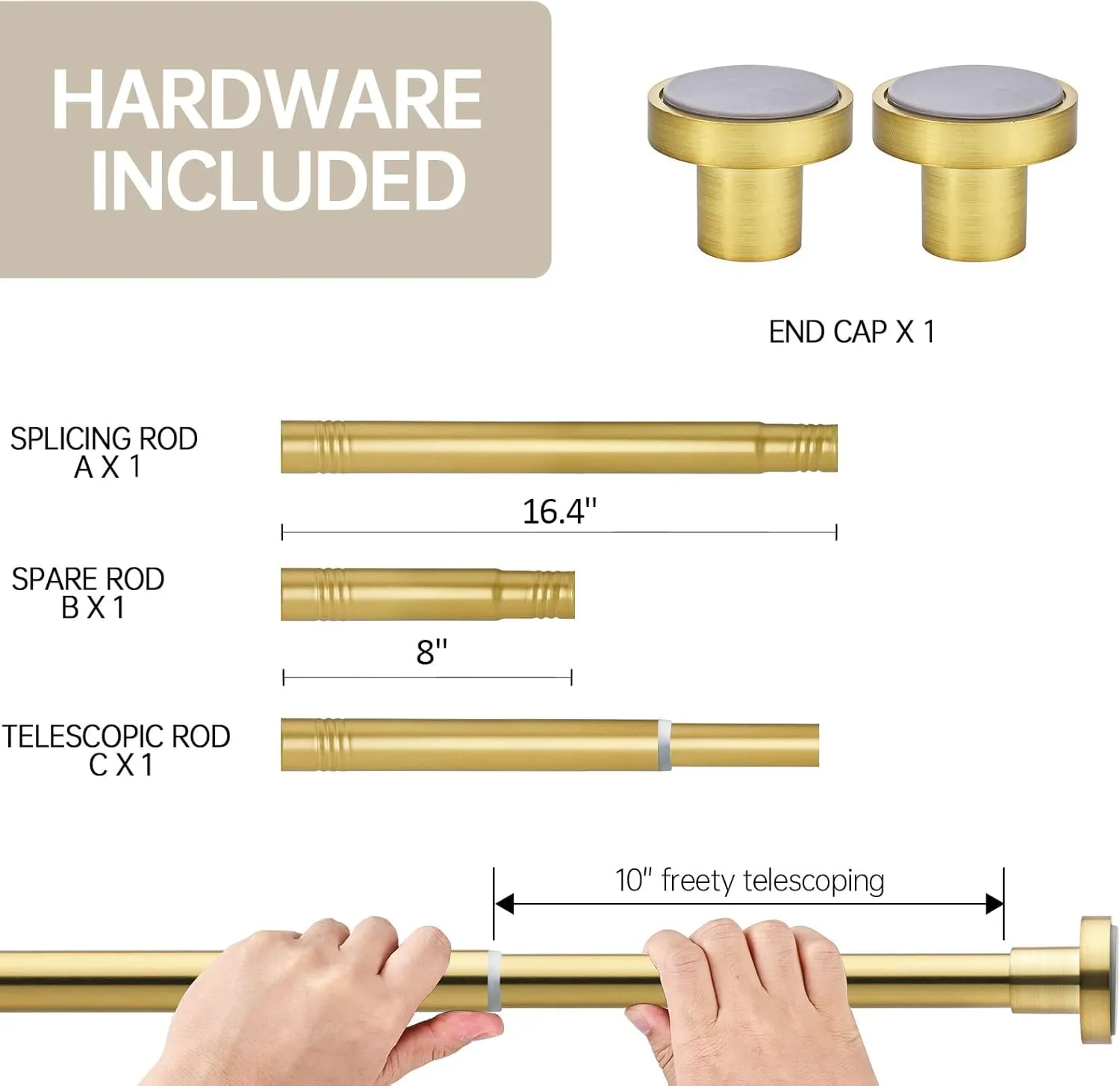 BRIOFOX Shower Curtain Rod Adjustable 18-50 Inch, Spring Tension Shower Rod No Drilling Non Slip, Brushed Gold