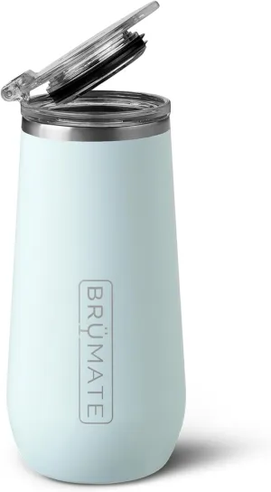 BrüMate 12oz Insulated Champagne Flute With Flip-Top Lid - Made With Vacuum Insulated Stainless Steel (Blue Agave)