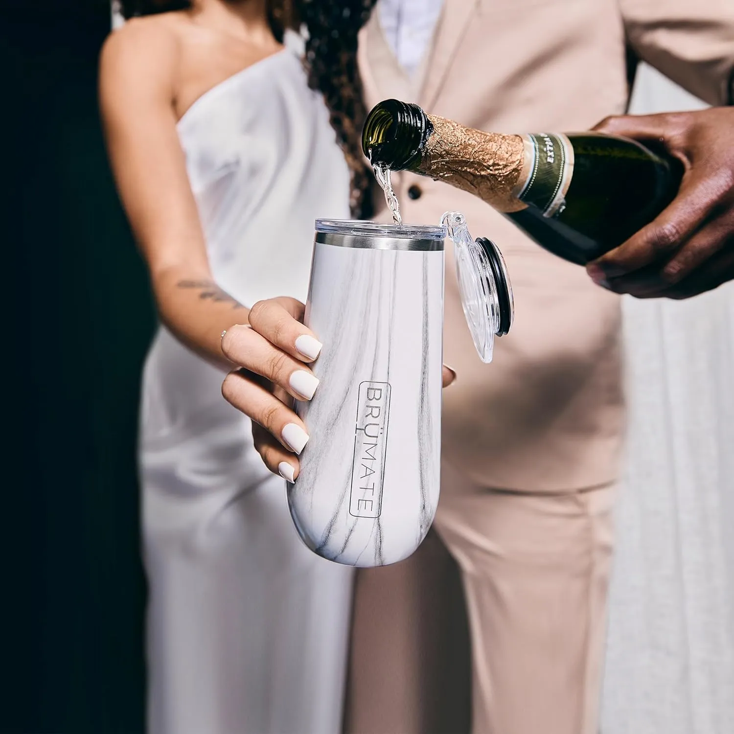 BrüMate 12oz Insulated Champagne Flute With Flip-Top Lid - Made With Vacuum Insulated Stainless Steel (Sage)