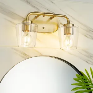 Brushed Gold Bathroom Light Fixtures, 2-Light Vanity Lights with Clear Glass, Modern Champagne Bronze Vanity Lighting Fixtures Over Mirror, AD-22004-2W-GD-C
