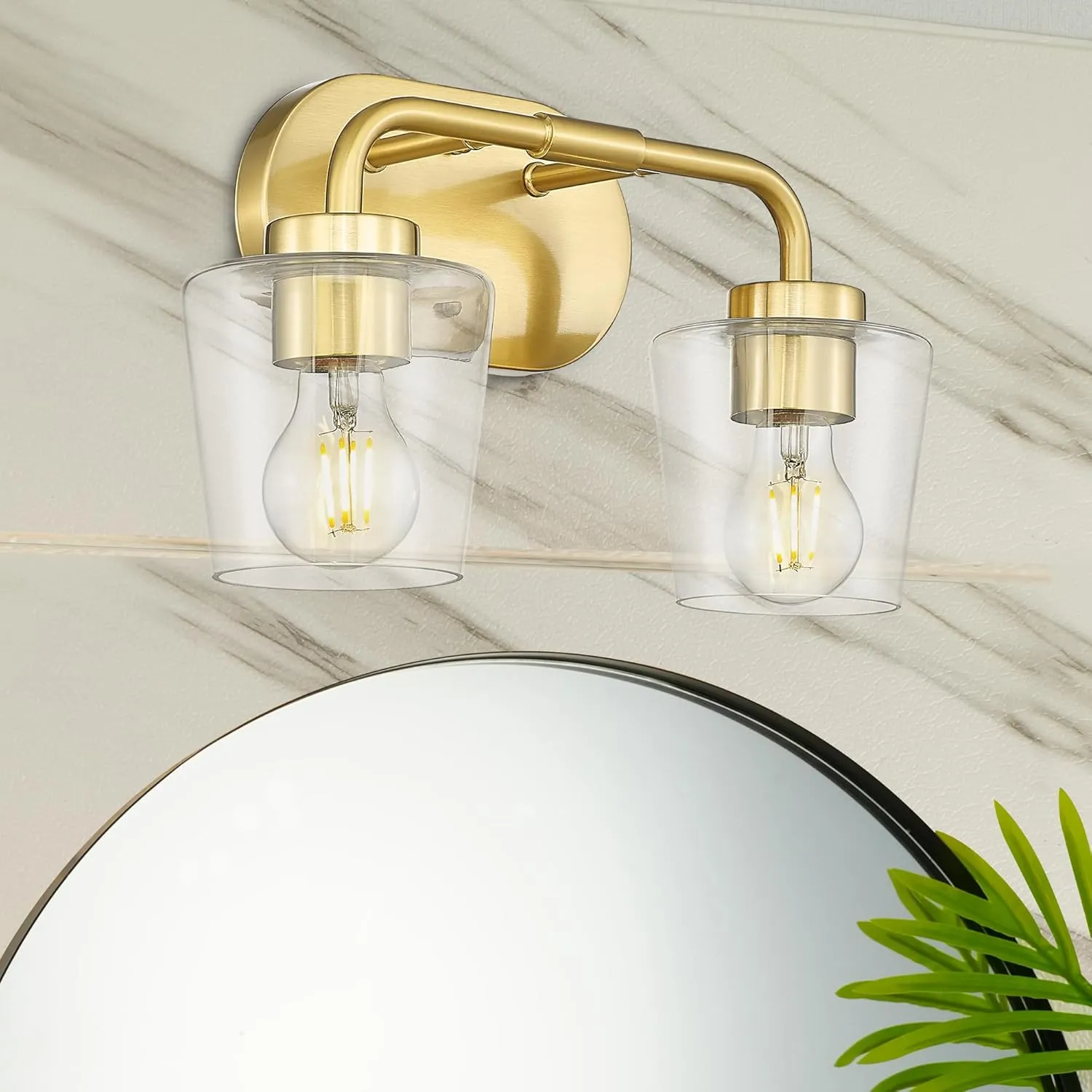 Brushed Gold Bathroom Light Fixtures, 2-Light Vanity Lights with Clear Glass, Modern Champagne Bronze Vanity Lighting Fixtures Over Mirror, AD-22004-2W-GD-C