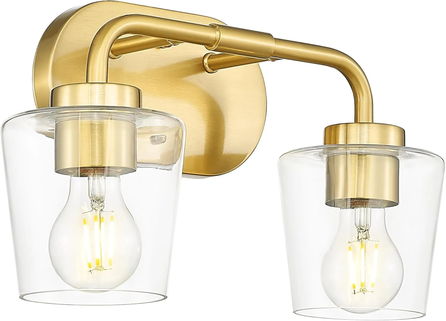 Brushed Gold Bathroom Light Fixtures, 2-Light Vanity Lights with Clear Glass, Modern Champagne Bronze Vanity Lighting Fixtures Over Mirror, AD-22004-2W-GD-C