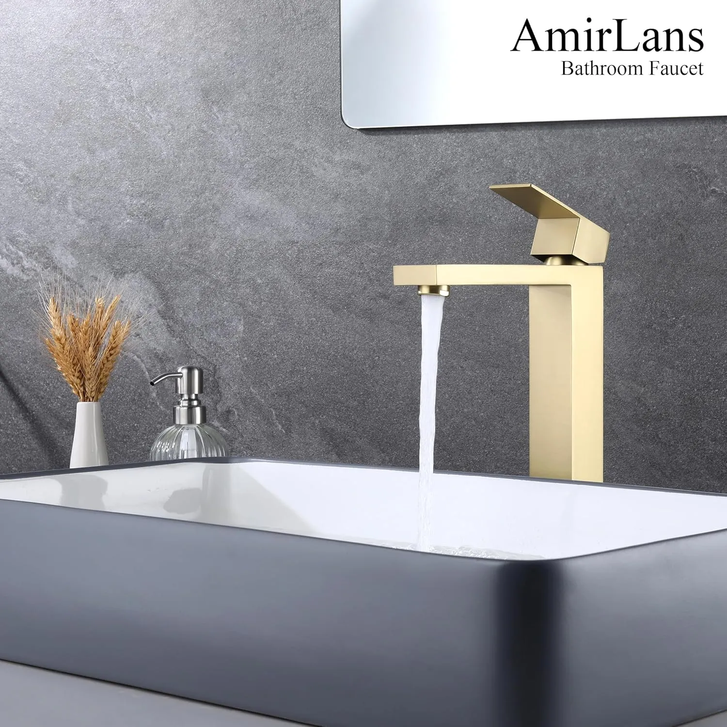 Brushed Gold Vessel Sink Faucet Bathroom, Gold Bathroom Faucet Single Hole, Tall Bathroom Sink Faucet with Pop Up Drain, AML-11411-BG …