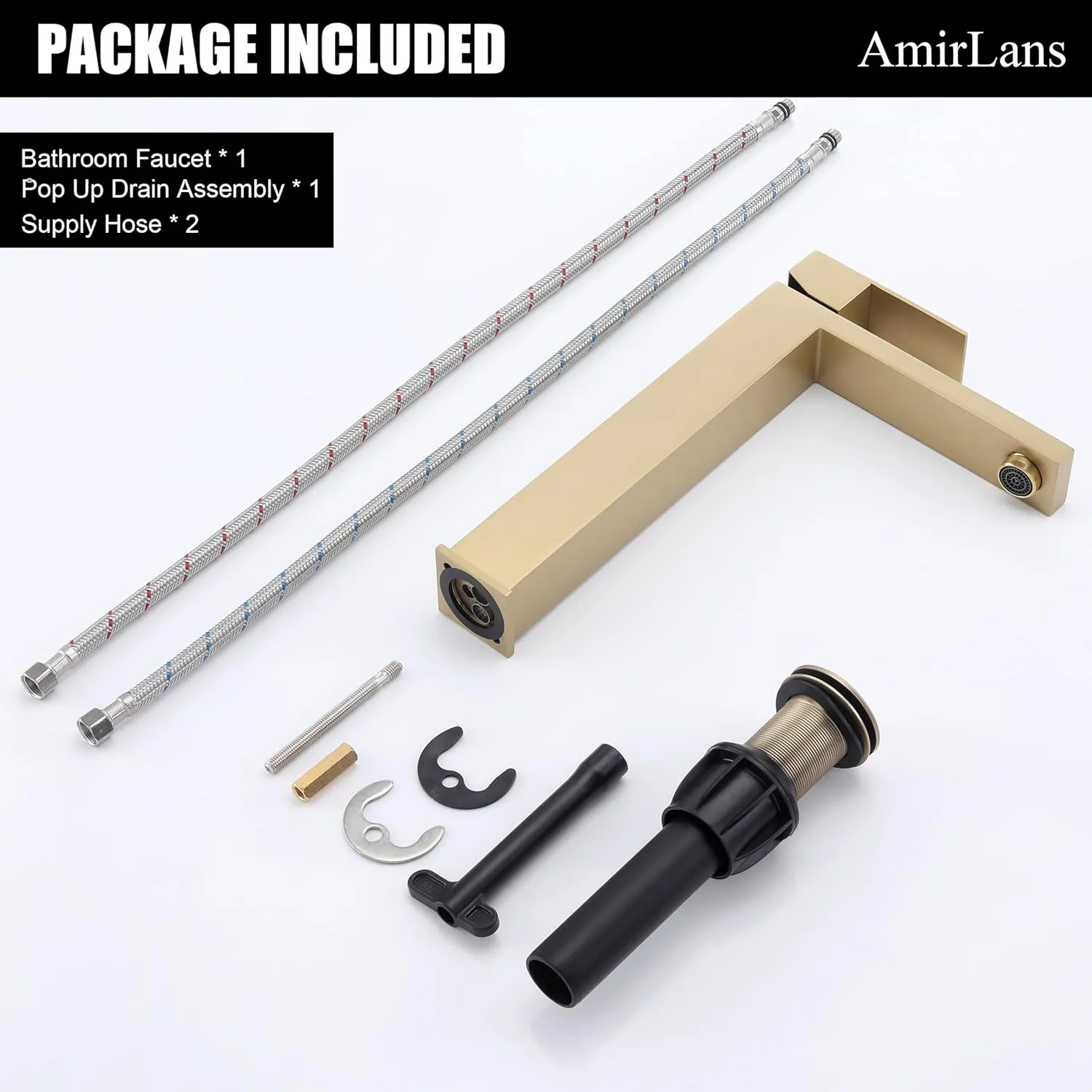 Brushed Gold Vessel Sink Faucet Bathroom, Gold Bathroom Faucet Single Hole, Tall Bathroom Sink Faucet with Pop Up Drain, AML-11411-BG …