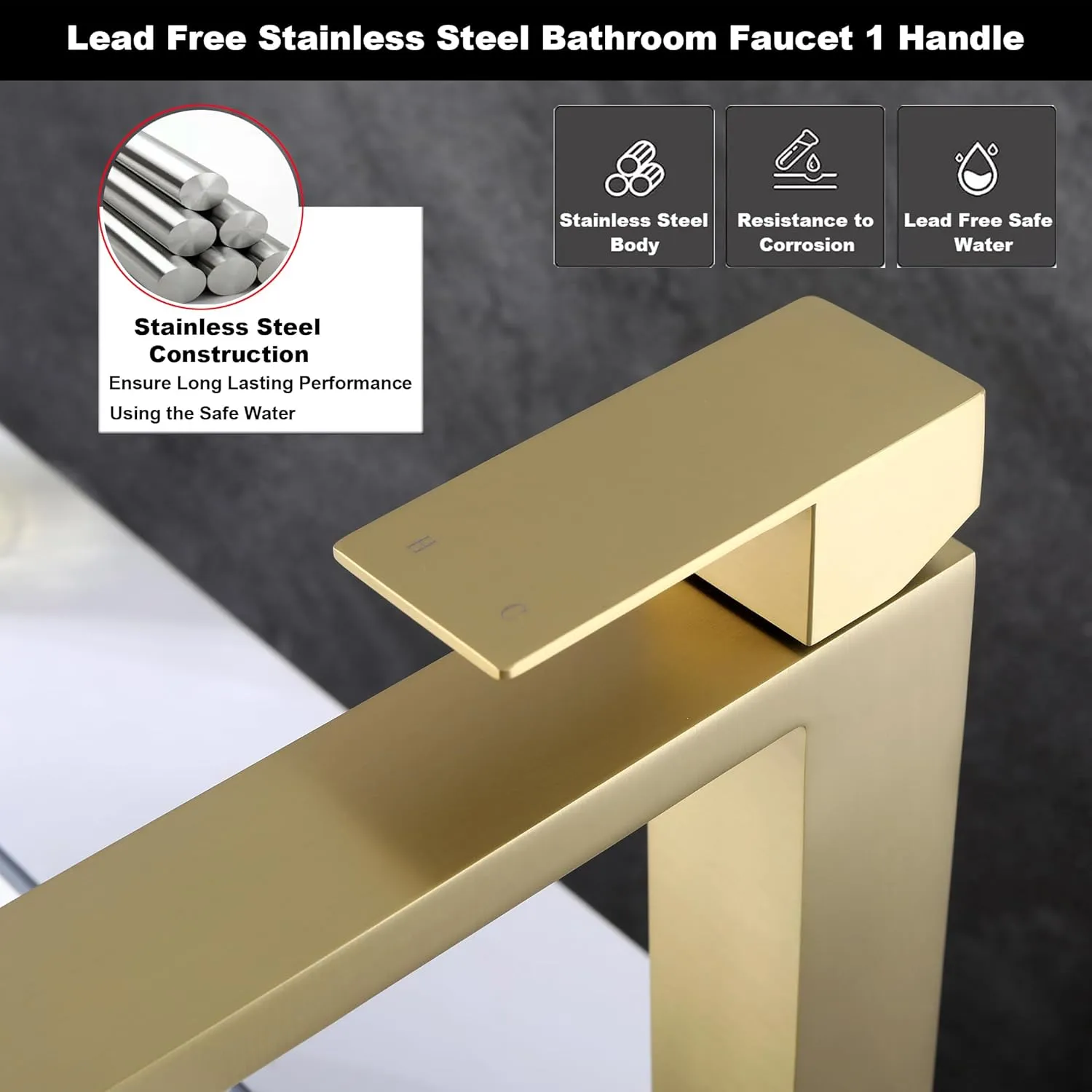 Brushed Gold Vessel Sink Faucet Bathroom, Gold Bathroom Faucet Single Hole, Tall Bathroom Sink Faucet with Pop Up Drain, AML-11411-BG …