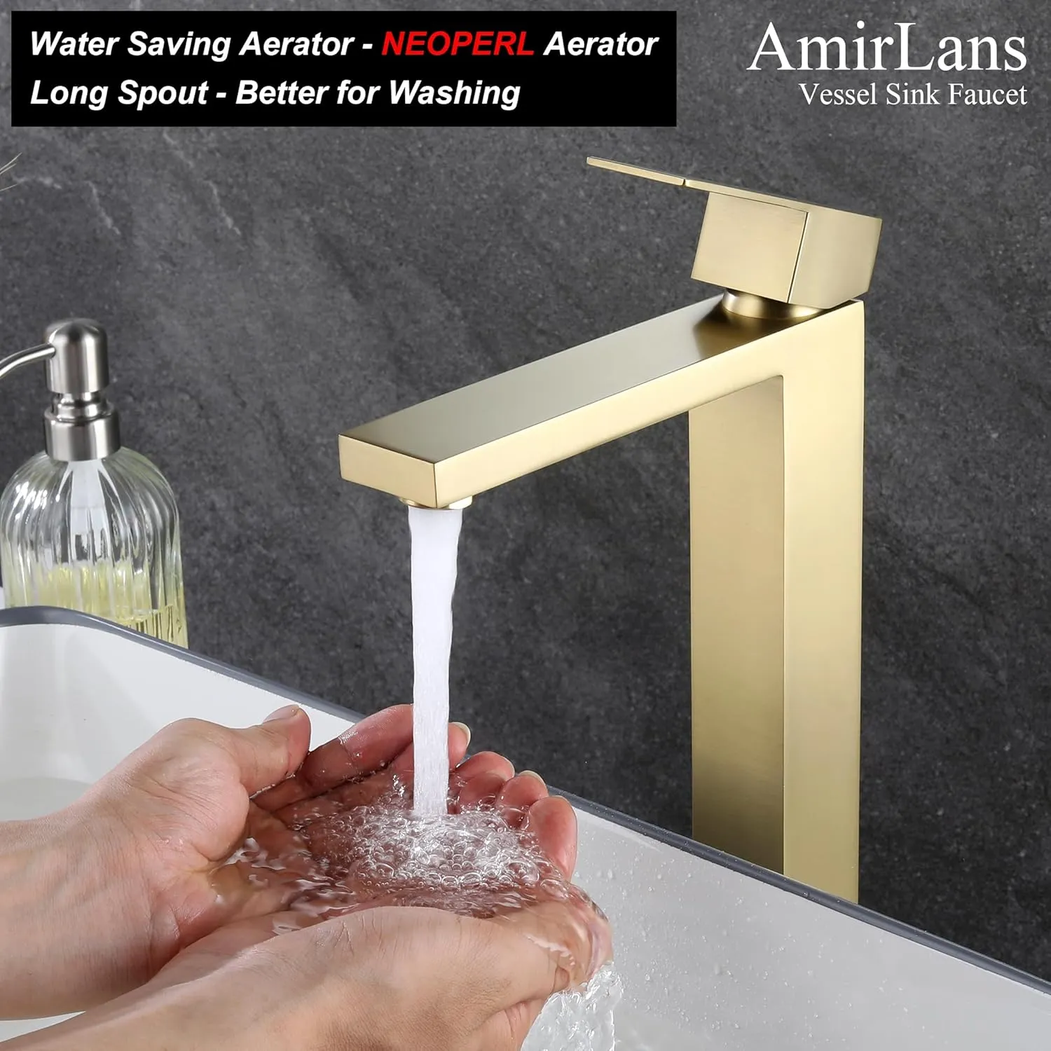 Brushed Gold Vessel Sink Faucet Bathroom, Gold Bathroom Faucet Single Hole, Tall Bathroom Sink Faucet with Pop Up Drain, AML-11411-BG …