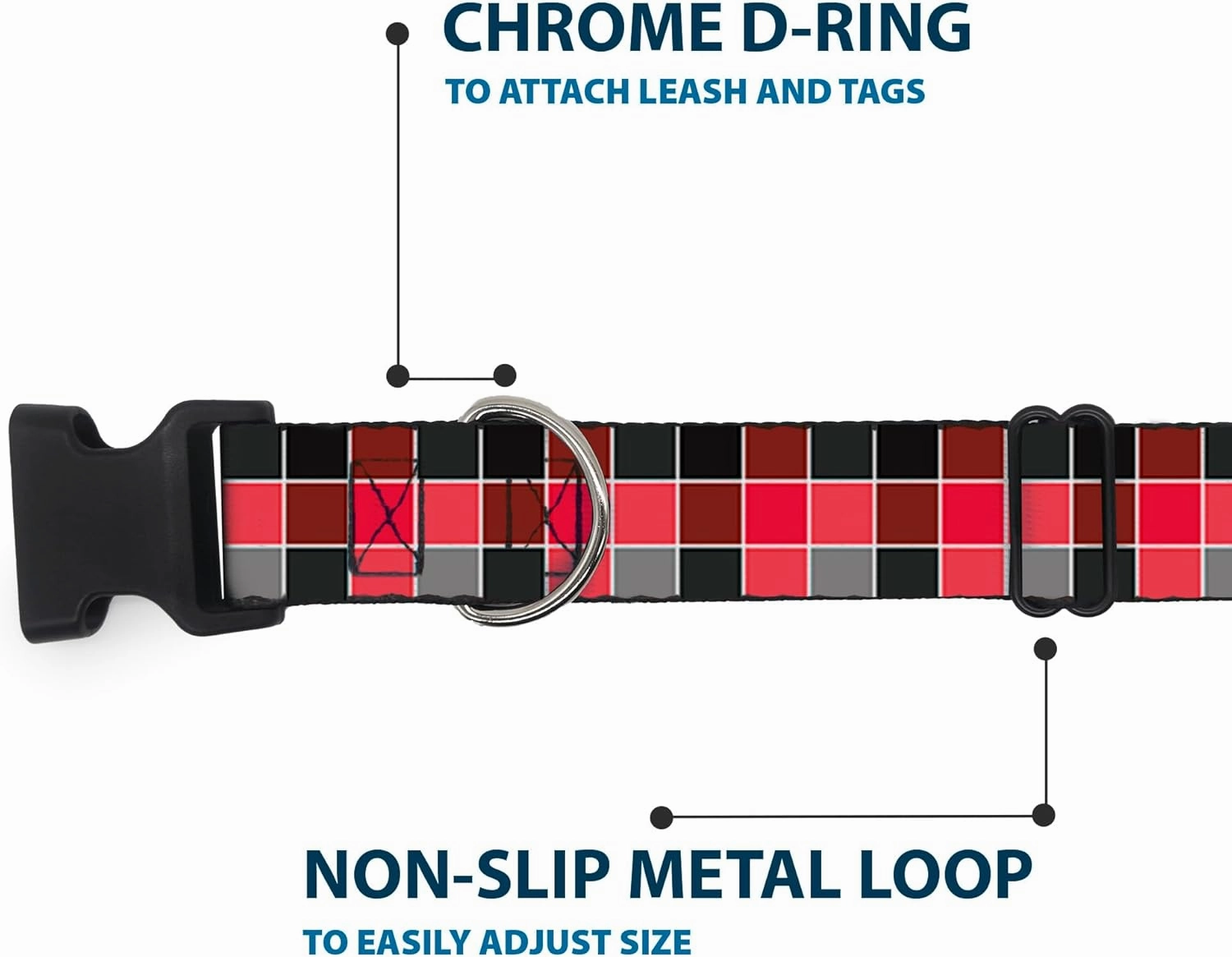 Buckle-Down Plastic Clip Collar - Checker Mosaic Red - 1" Wide - Fits 11-17" Neck - Medium