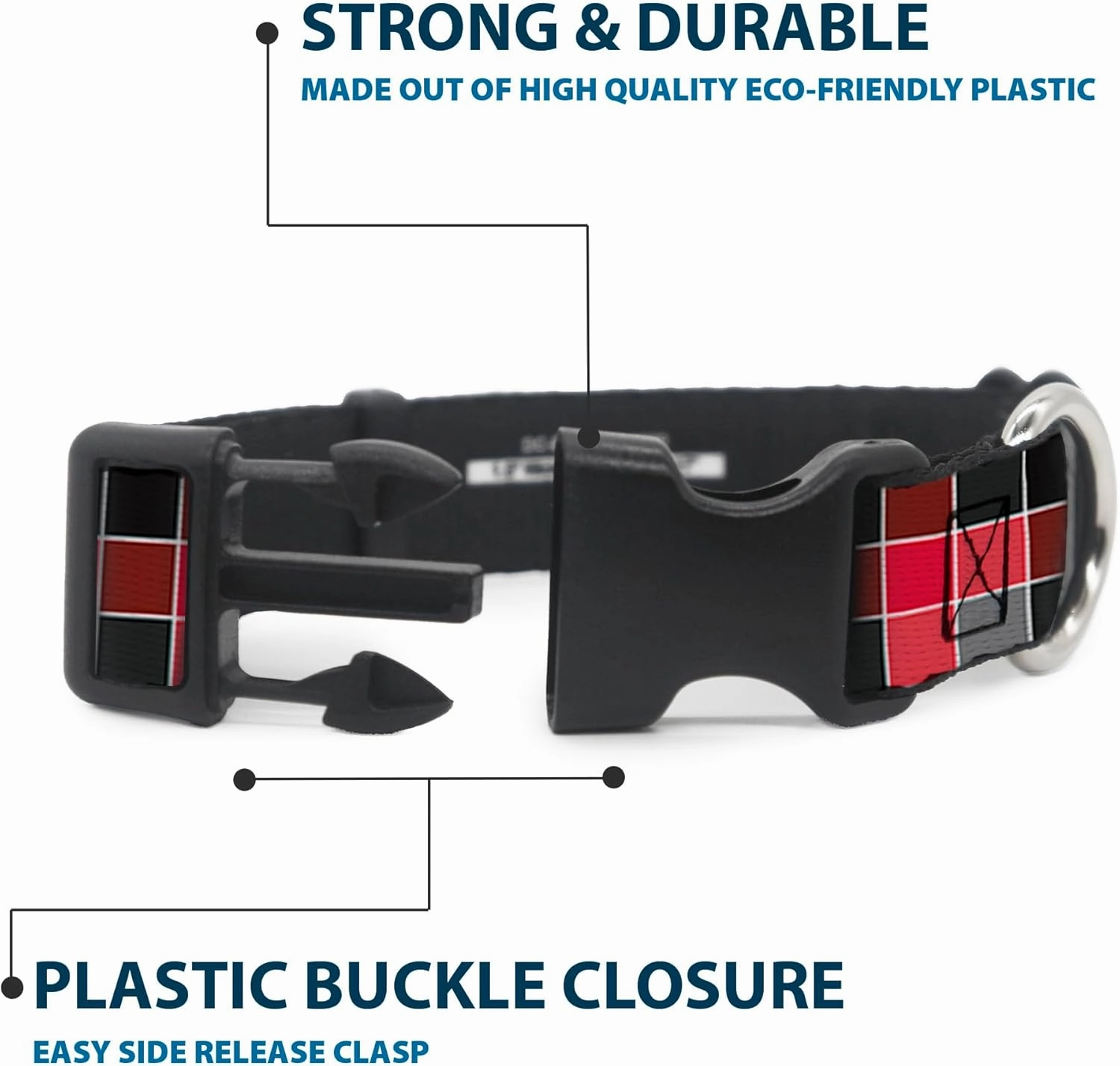 Buckle-Down Plastic Clip Collar - Checker Mosaic Red - 1" Wide - Fits 11-17" Neck - Medium