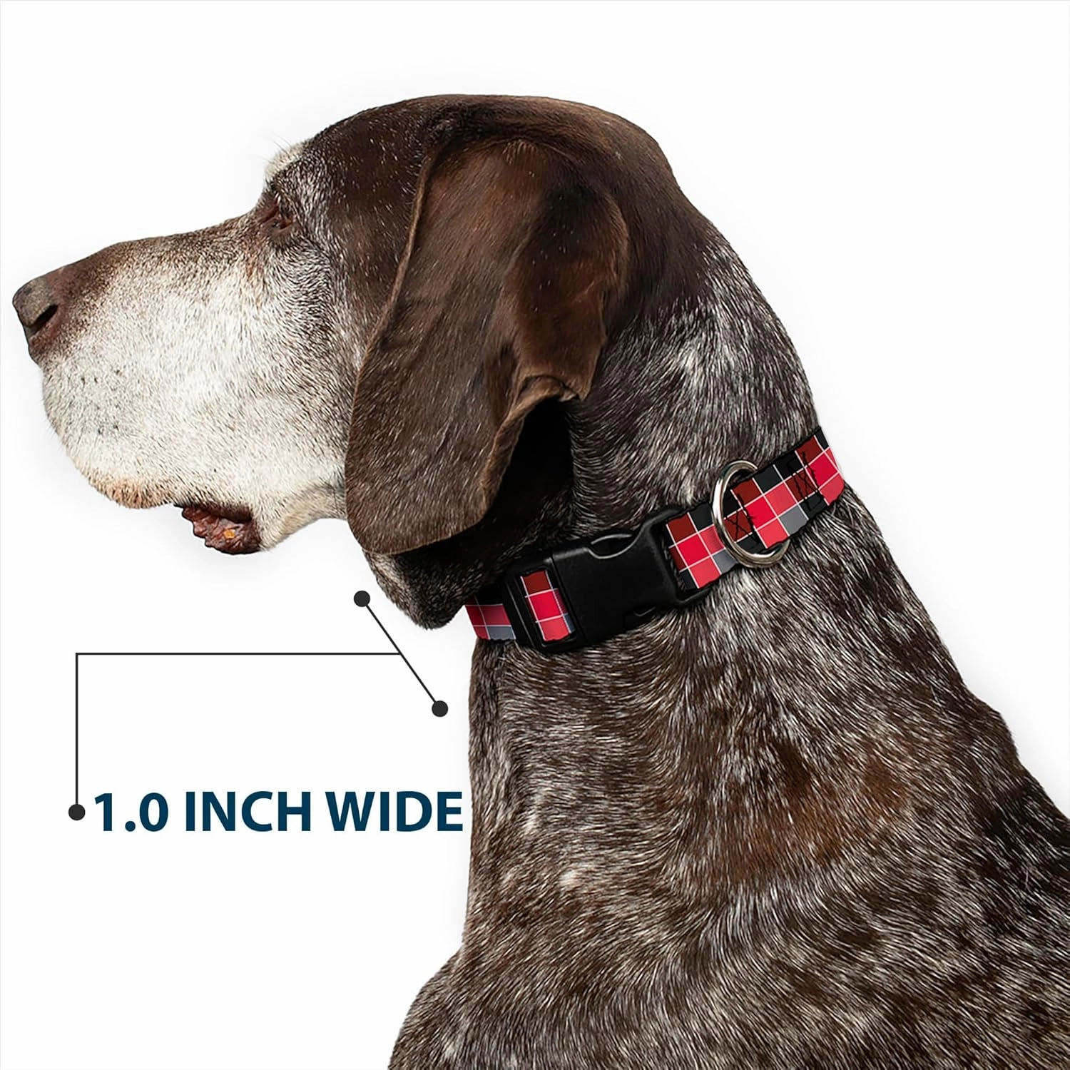 Buckle-Down Plastic Clip Collar - Checker Mosaic Red - 1" Wide - Fits 11-17" Neck - Medium