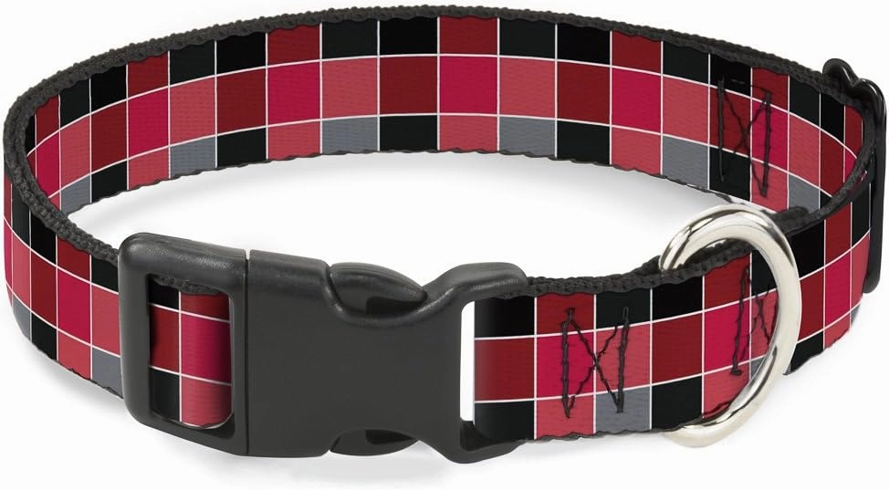 Buckle-Down Plastic Clip Collar - Checker Mosaic Red - 1" Wide - Fits 11-17" Neck - Medium