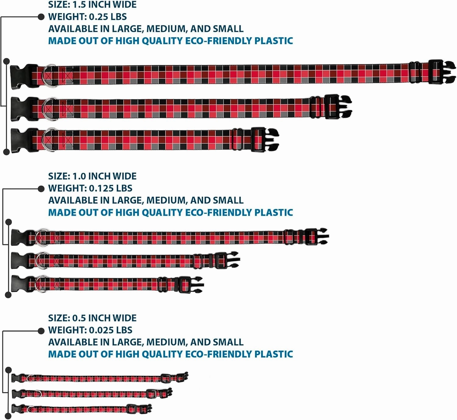 Buckle-Down Plastic Clip Collar - Checker Mosaic Red - 1" Wide - Fits 11-17" Neck - Medium
