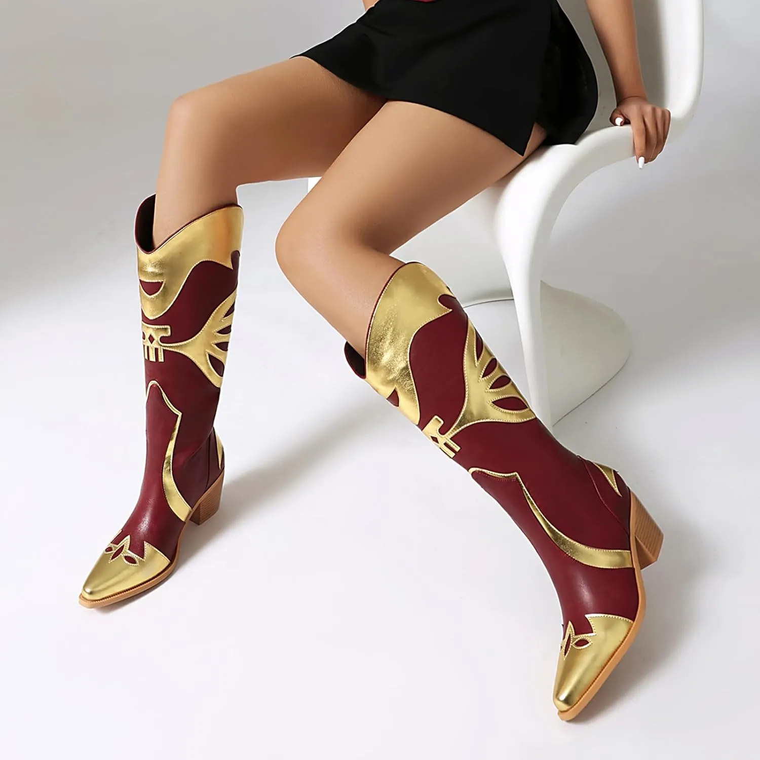 Butterfly Cowboy Boots for Women,Western Knee High Cowgirl Boot Vintage Sexy Pointed Toe Country boots Slip On Chunky Heel Girls Ladies Shoes.