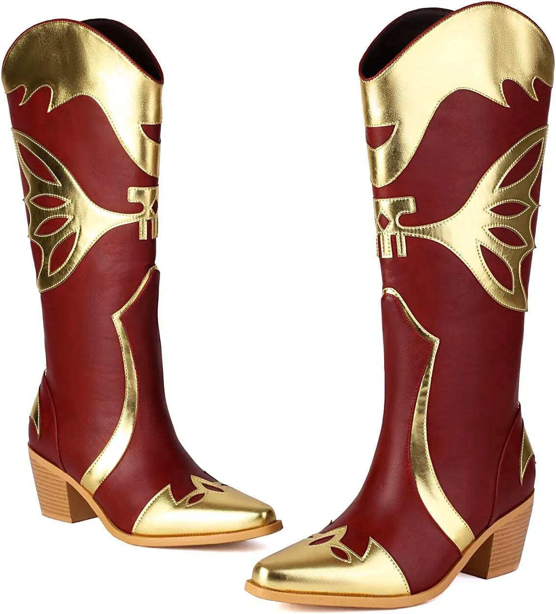 Butterfly Cowboy Boots for Women,Western Knee High Cowgirl Boot Vintage Sexy Pointed Toe Country boots Slip On Chunky Heel Girls Ladies Shoes.
