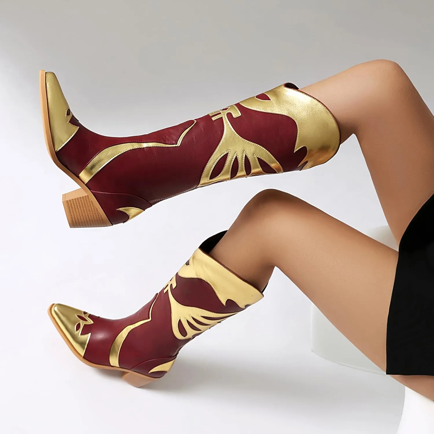 Butterfly Cowboy Boots for Women,Western Knee High Cowgirl Boot Vintage Sexy Pointed Toe Country boots Slip On Chunky Heel Girls Ladies Shoes.