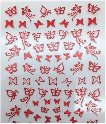 Butterfly Nail Sticker Neon Laser Abstract Solid Hollow R332 Red Cute Nail Art Stickers for Nails Cool Decals Supplies for Women