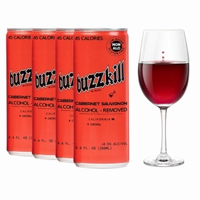 Buzzkill Wines - Non-Alcoholic Cabernet Sauvignon | Dealcoholized California Dry Red Wine, Gluten-Free, Alcohol-Free, Low Sugar, 45 Calories, Pack of 4, (8.4 fl. oz. each can) 33.8 FL Oz