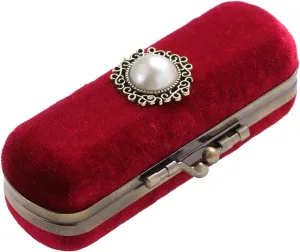 Cabilock Fashion Retro Velvet Lipstick Box Lip Balm Organizer Bag Durable Soft Cosmetic Storage Case with Mirror (Red)