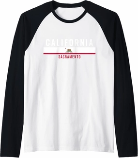 Californian Flag with text CALIFORNIA - SACRAMENTO in capita Raglan Baseball Tee
