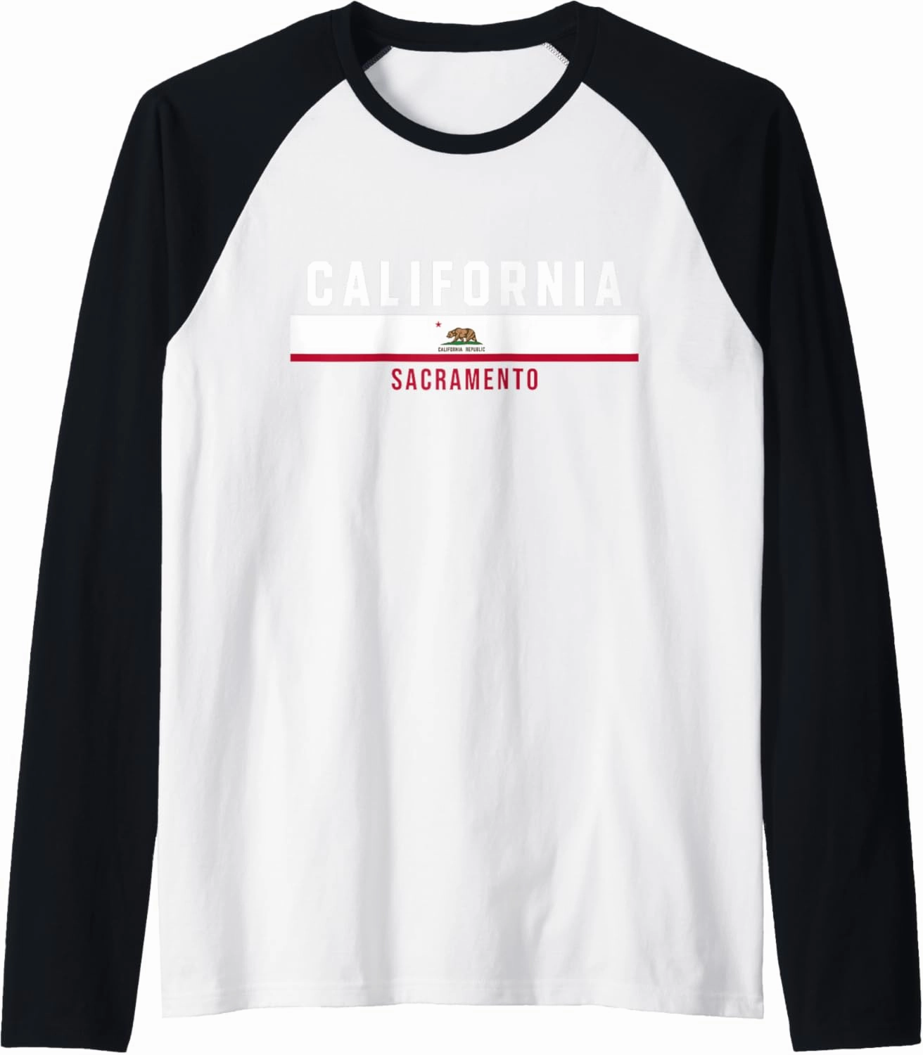 Californian Flag with text CALIFORNIA - SACRAMENTO in capita Raglan Baseball Tee