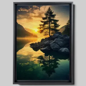 Canvas Beautiful Lake Mountain Range Sunrise Sunset Landscape, Wall Art for Living Room, Autumn Forest National Park Scenery, Nature Scenic Picture Print Artwork Print Decor, Anniversary Gift, Arts