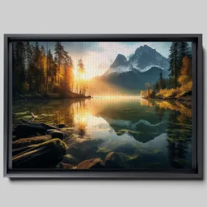 Canvas Beautiful Lake Mountain Range Sunrise Sunset Landscape, Wall Art for Living Room, Autumn Forest National Park Scenery, Nature Scenic Picture Print Artwork Print Decor, Framed print, Decor