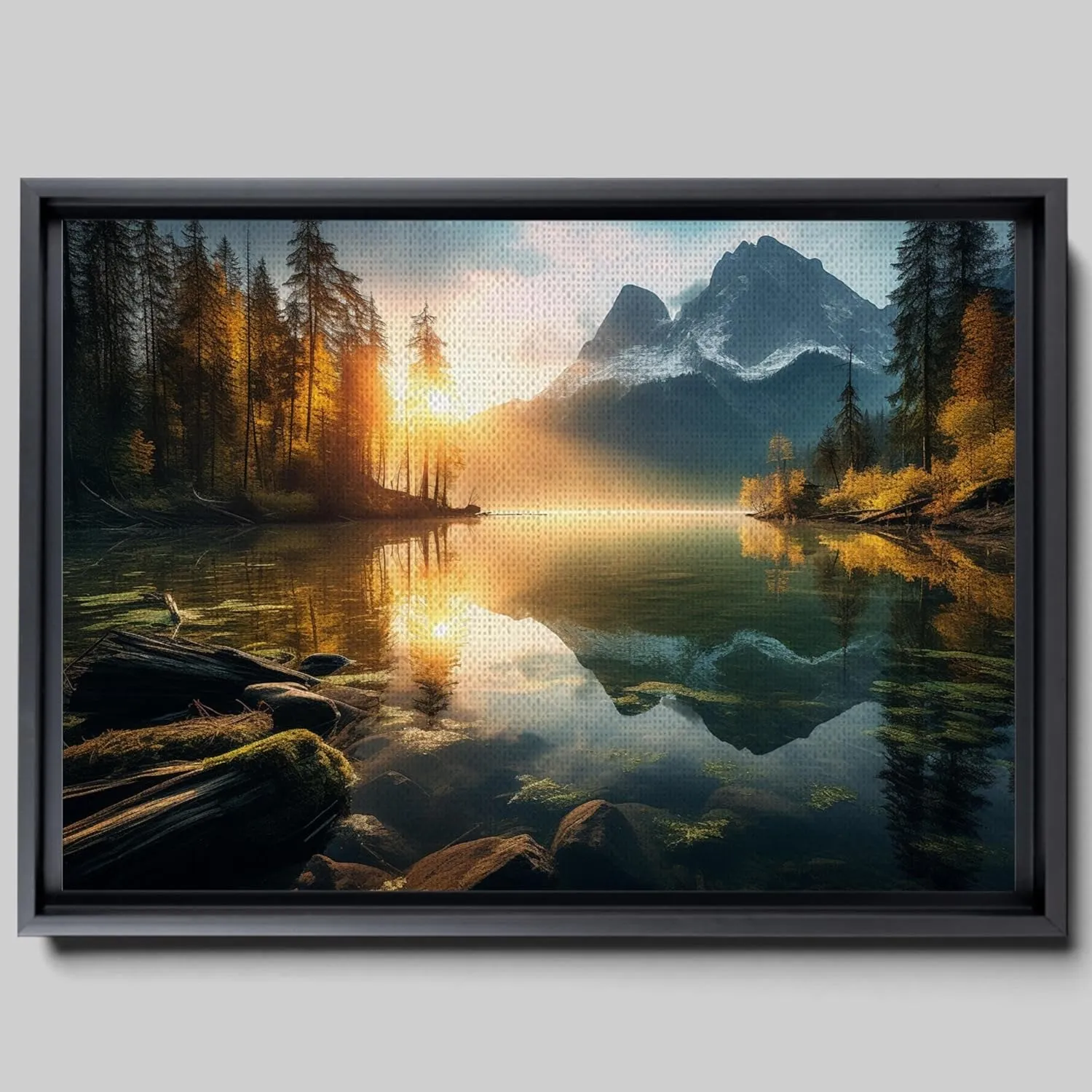 Canvas Beautiful Lake Mountain Range Sunrise Sunset Landscape, Wall Art for Living Room, Autumn Forest National Park Scenery, Nature Scenic Picture Print Artwork Print Decor, Framed print, Decor