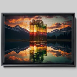 Canvas Beautiful Lake Mountain Range Sunrise Sunset Landscape, Wall Art for Living Room, Autumn Forest National Park Scenery, Nature Scenic Picture Print Artwork Print Decor, Gift, Decor
