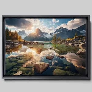 Canvas Beautiful Lake Mountain Range Sunrise Sunset Landscape, Wall Art for Living Room, Autumn Forest National Park Scenery, Nature Scenic Picture Print Artwork Print Decor, portrait, Wall