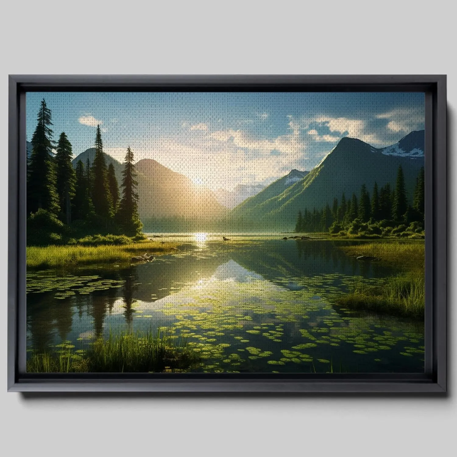 Canvas Beautiful Lake Mountain Range Sunrise Sunset Landscape, Wall Art for Living Room, Autumn Forest National Park Scenery, Nature Scenic Picture Print Artwork Print Decor, Print