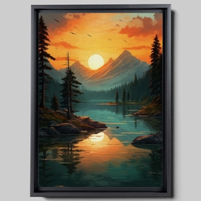 Canvas Beautiful Lake Mountain Range Sunrise Sunset Landscape, Wall Art for Living Room, Autumn Forest National Park Scenery, Nature Scenic Picture Print Artwork Print Decor, Canvas Print, Arts