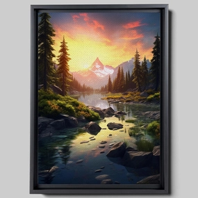 Canvas Beautiful Lake Mountain Range Sunrise Sunset Landscape, Wall Art for Living Room, Autumn Forest National Park Scenery, Nature Scenic Picture Print Artwork Print Decor, Framed, Decor