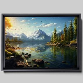 Canvas Beautiful Lake Mountain Range Sunrise Sunset Landscape, Wall Art for Living Room, Autumn Forest National Park Scenery, Nature Scenic Picture Print Artwork Print Decor, Framed, Decor