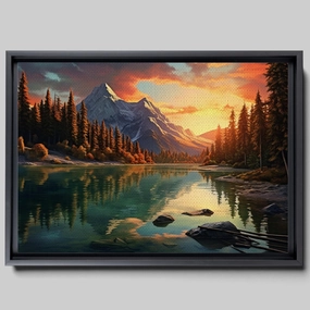 Canvas Beautiful Lake Mountain Range Sunrise Sunset Landscape, Wall Art for Living Room, Autumn Forest National Park Scenery, Nature Scenic Picture Print Artwork Print Decor, Gift for lover, Wall
